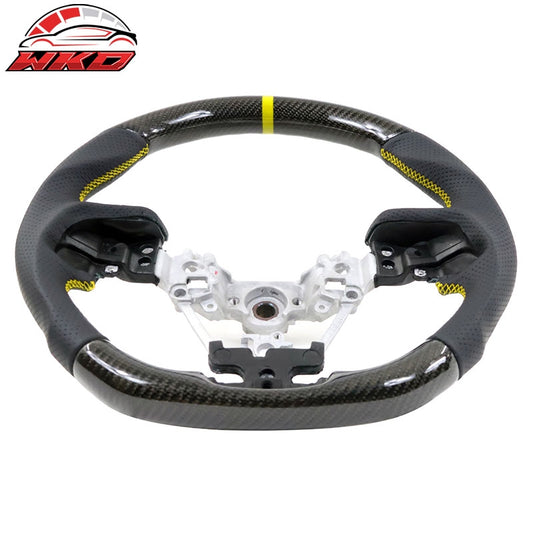 Wholesale 17-23 Impreza Carbon Fiber Leather Steering Wheel Yellow Stitch & Indicator