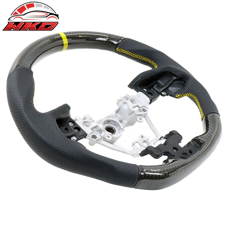 Fits 17-23 Impreza Carbon Fiber Leather Steering Wheel Yellow Stitch & Indicator