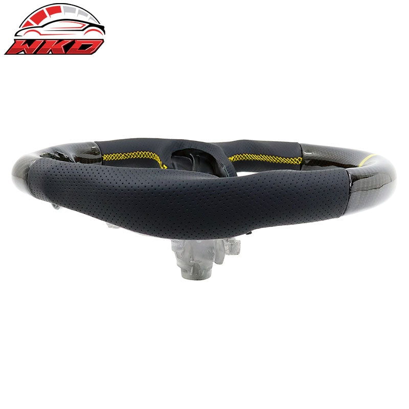 Fits 17-23 Impreza Carbon Fiber Leather Steering Wheel Yellow Stitch & Indicator