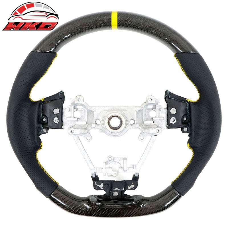 Fits 17-23 Impreza Carbon Fiber Leather Steering Wheel Yellow Stitch & Indicator