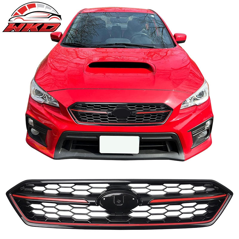 Wholesale 18-21 Subaru WRX STI Style Front Bumper Upper Grille Gloss Black W/Red Trim - Wikond Auto