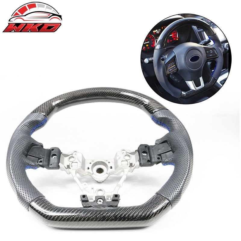 Fits 15-21 WRX & STI Steering Wheel CF + Perforated Leather + Blue Stitching