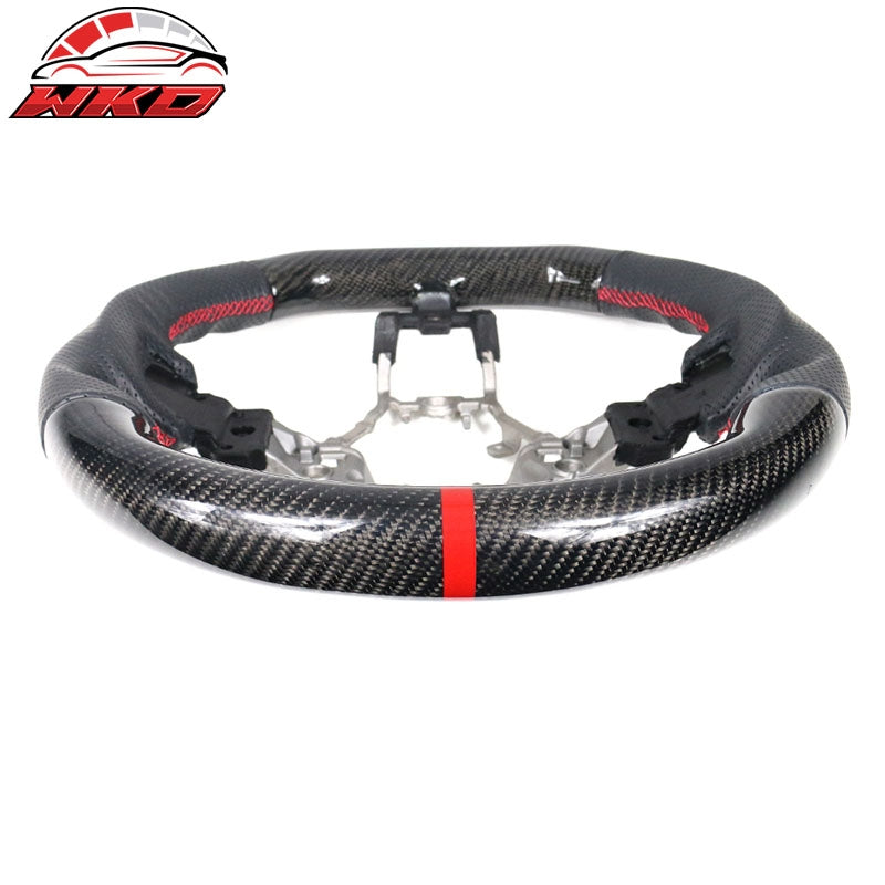 Fit 15-21 Subaru WRX & STI Steering Wheel CF+Perf Leather+Red Stitching+Red Line