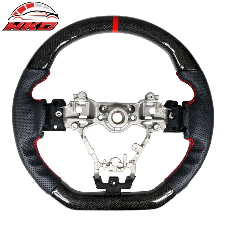 Fit 15-21 Subaru WRX & STI Steering Wheel CF+Perf Leather+Red Stitching+Red Line