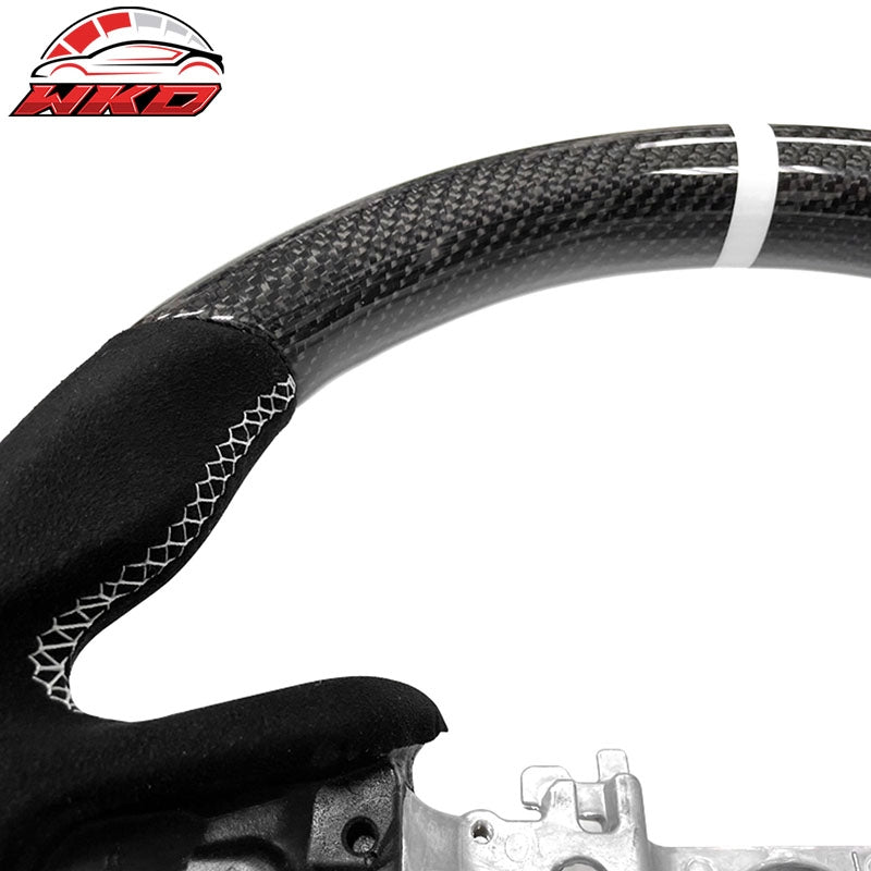 Fits 22-26 WRX Carbon Fiber Steering Wheel Alcantara W/ White Stitch Stripe