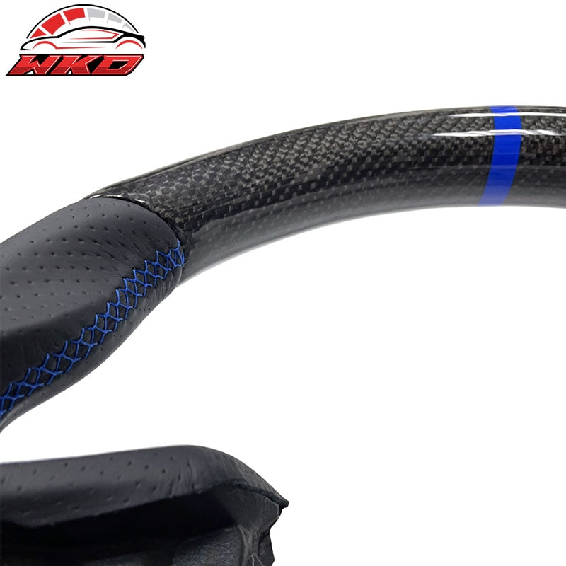 For 22-26 Subaru WRX Carbon Fiber Steering Wheel Leather Blue Stitch Indicator