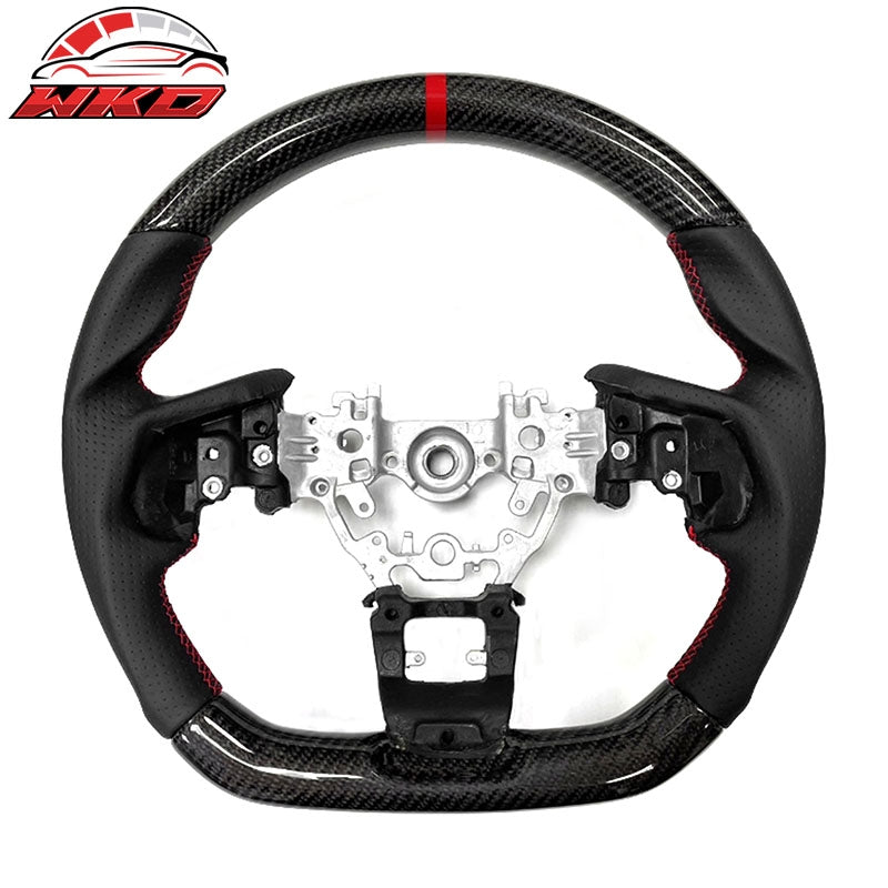 Wholesale 22-26 Subaru WRX Carbon Fiber Steering Wheel Leather W/ Red Stitch Indicator Carbon Fiber with Red Ring & Perforated Leather Black Red Stitching - Wikond Auto