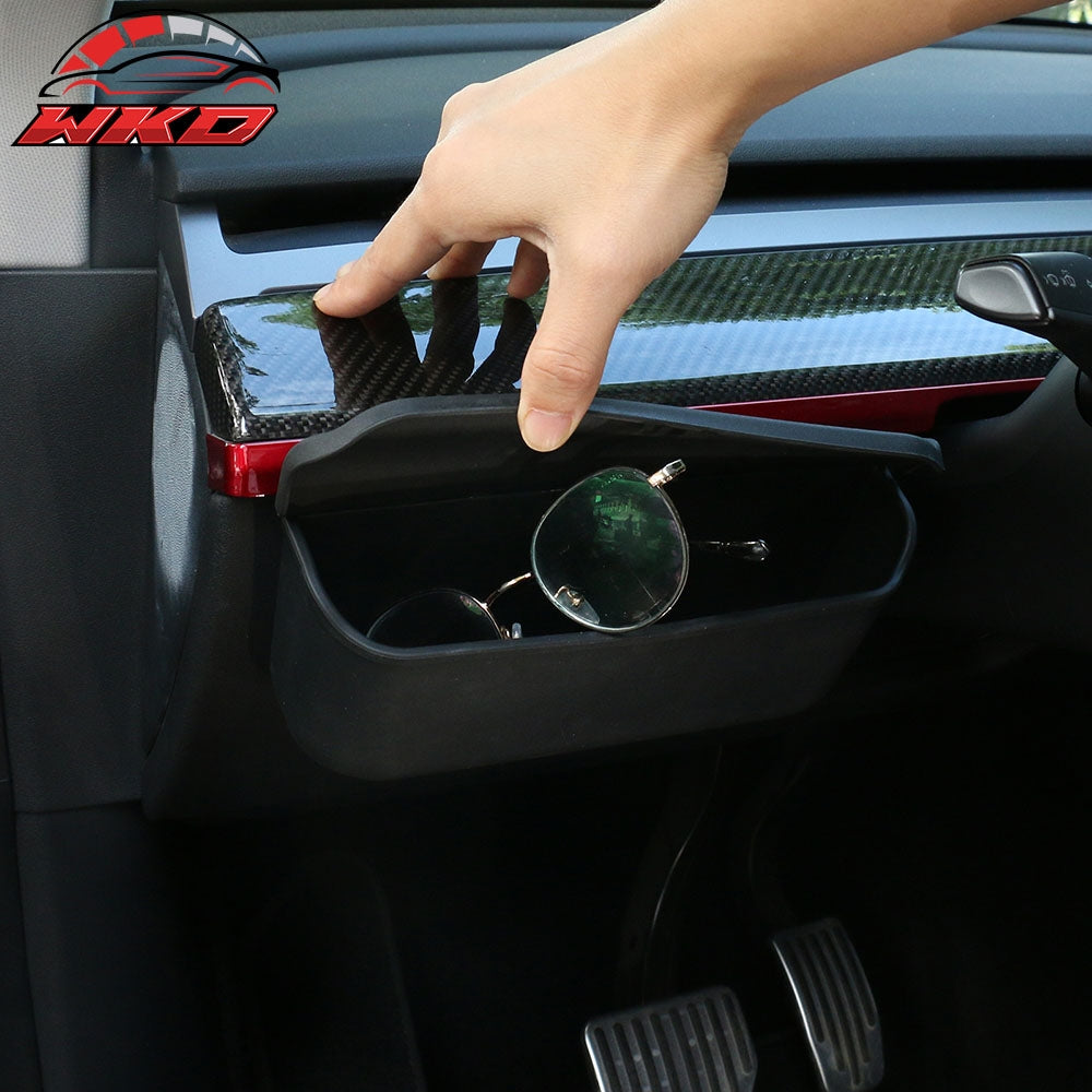 Fits 17-2026 Tesla Model 3 & 20-2026 Model Y Black TPE Sunglasses Holder Storage Box