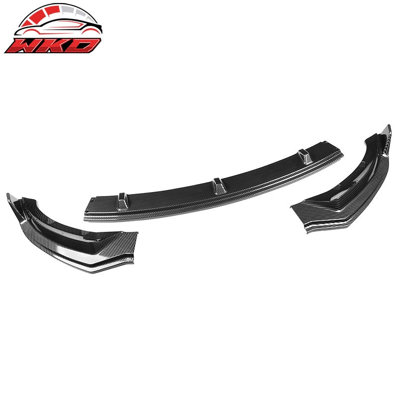 Fits 17-23 Tesla Model 3 Front Bumper Lip 3PC PP Splitter Carbon Fiber Print Kit