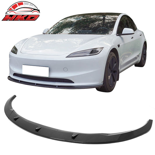 Wholesale For 24-26 Tesla Model 3 Carbon Fiber Print PP Front Bumper Lip 3PC IKON V4 Style - Wikond Auto