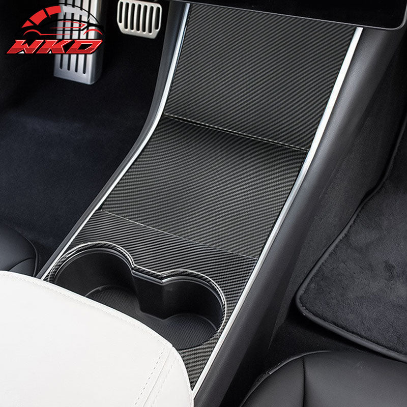 Fits 17-20 Tesla Model 3 Console Storage Box Cover Matte Carbon Fiber Print ABS