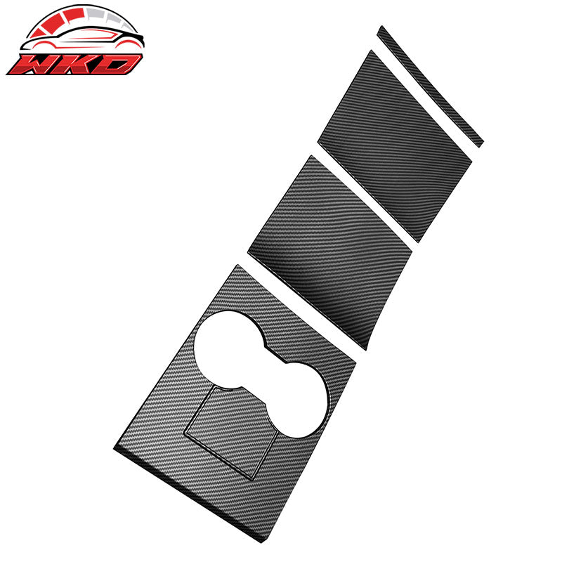 Fits 17-20 Tesla Model 3 Console Storage Box Cover Matte Carbon Fiber Print ABS