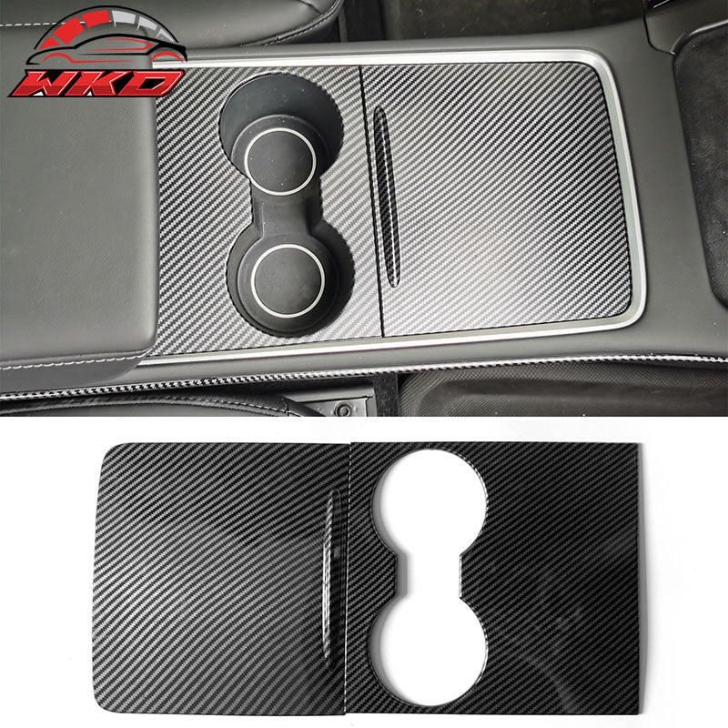 For 21-23 Tesla Model 3/21-24 Y Console Storage Box Cover Carbon Fiber Print ABS