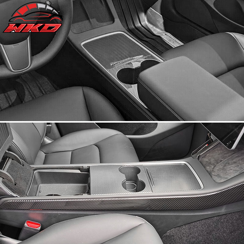 For 21-23 Tesla Model 3/21-24 Y Console Storage Box Cover Carbon Fiber Print ABS
