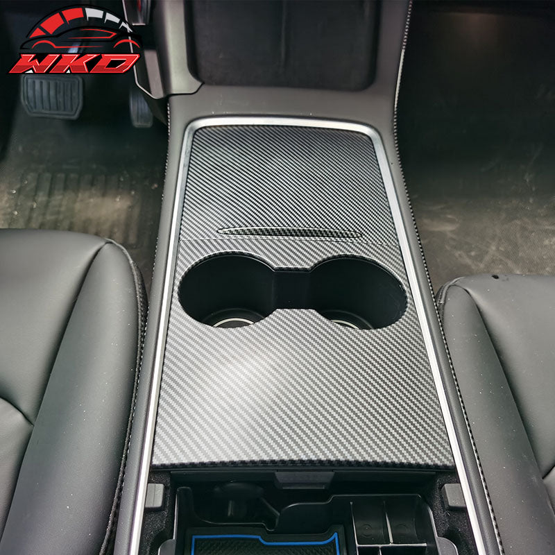 For 21-23 Tesla Model 3/21-24 Y Console Storage Box Cover Carbon Fiber Print ABS