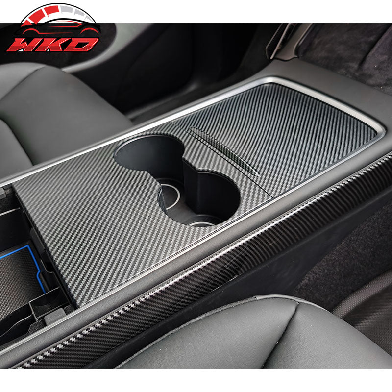 For 21-23 Tesla Model 3/21-24 Y Console Storage Box Cover Carbon Fiber Print ABS