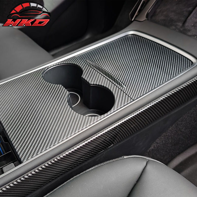 For 21-23 Tesla Model 3/21-24 Y Console Box Cover Matte Carbon Fiber Print ABS