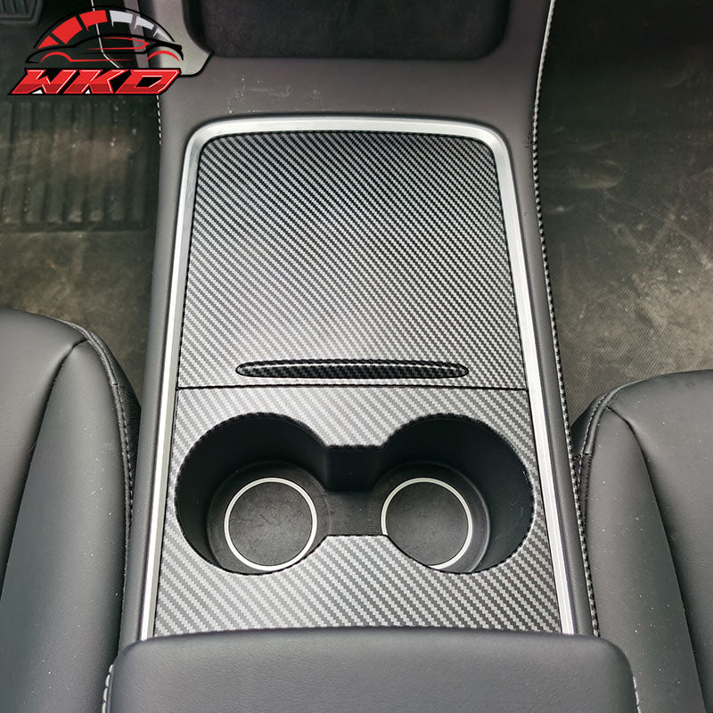 For 21-23 Tesla Model 3/21-24 Y Console Box Cover Matte Carbon Fiber Print ABS