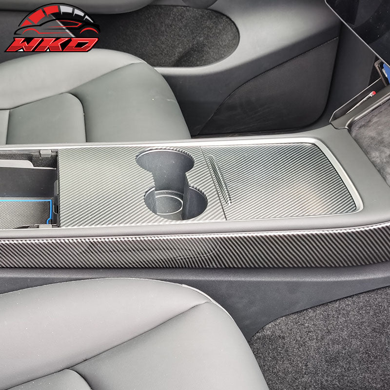 For 21-23 Tesla Model 3/21-24 Y Console Box Cover Matte Carbon Fiber Print ABS