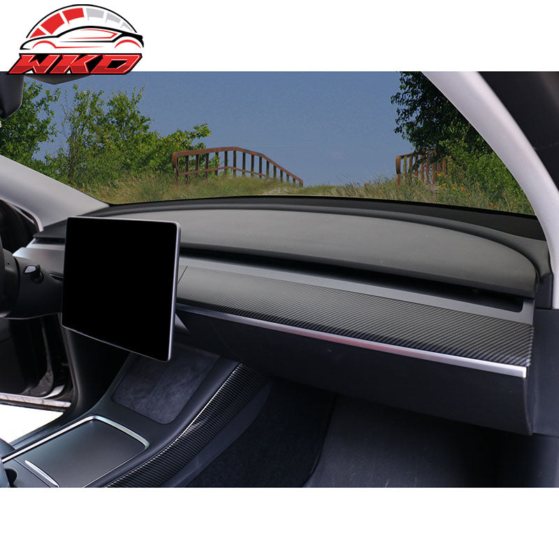 Fits 20-25 Tesla Model Y & 21-23 3 Dashboard Wrap Cover Matte Carbon Fiber Print