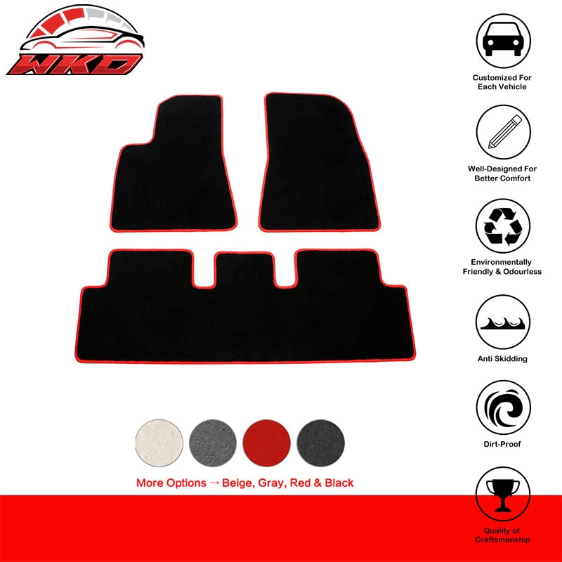 Fits 17-23 Tesla Model 3 Floor Mats Black Nylon Carpets Liner Guard w/ Red Edge