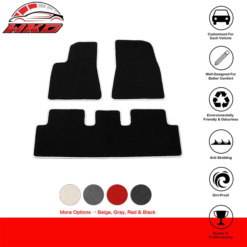Fits 17-23 Tesla Model 3 Floor Mats Black Nylon Carpet Liner Guard w/ White Edge