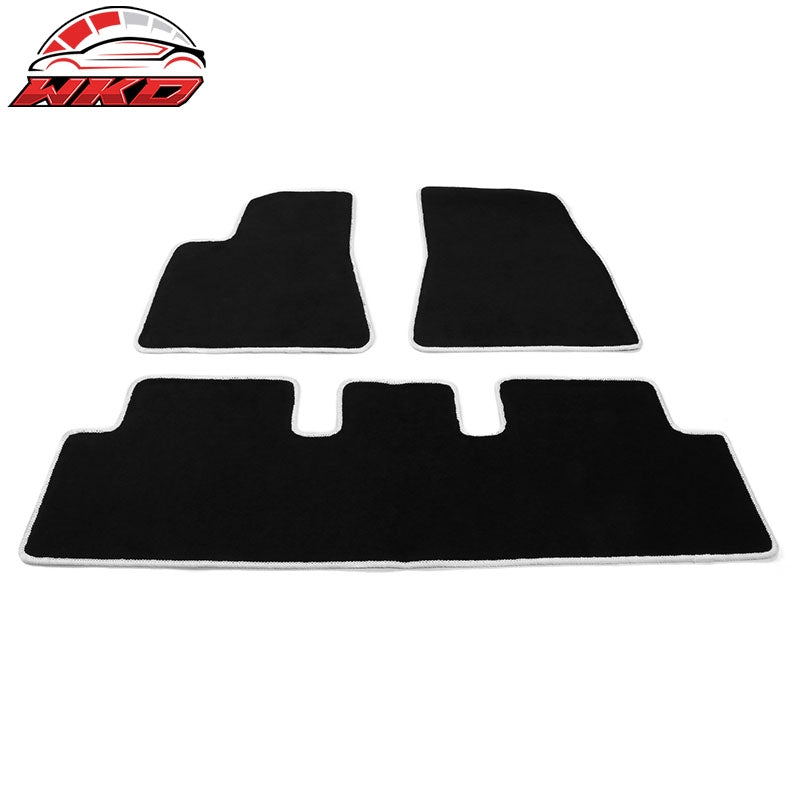 Fits 17-23 Tesla Model 3 Floor Mats Black Nylon Carpet Liner Guard w/ White Edge