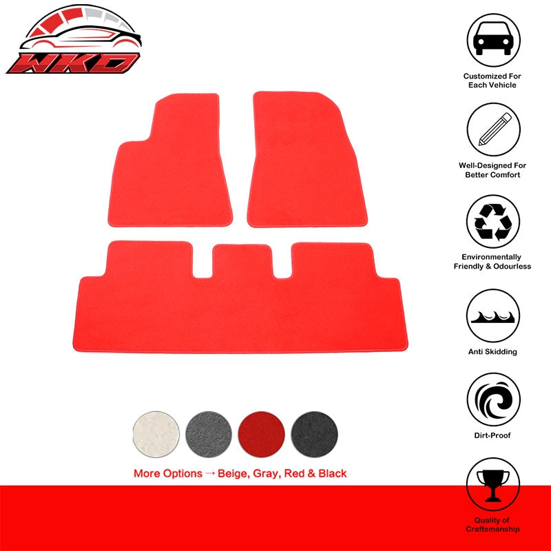 Fits 17-23 Tesla Model 3 Floor Mats Red Nylon 1st 2nd Row Carpets Liner Cover