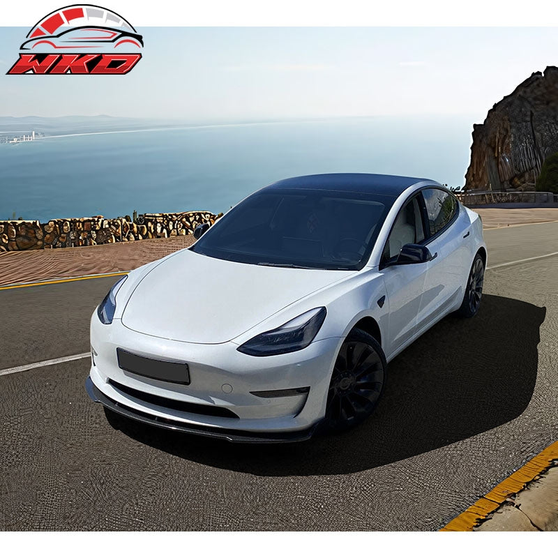 Wholesale 17-23 Tesla Model 3 IKON Style Carbon Fiber Print Front Bumper Lip PP 3PCS - Wikond Auto