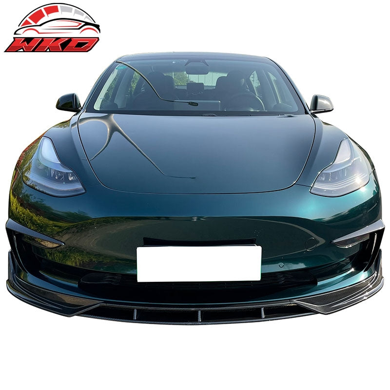 Fits 17-23 Tesla Model 3 IKON Carbon Fiber Print Front Bumper Lip Spoiler 4PCS