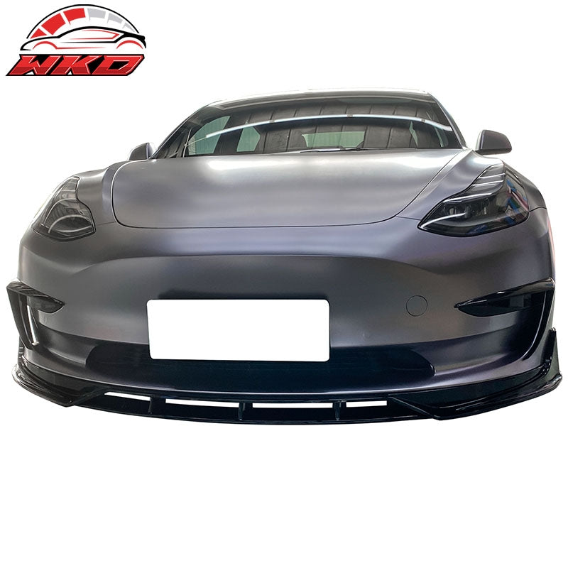 Fits 17-23 Tesla Model 3 IKON Style Front Bumper Lip Spoiler 4PCS Matte Black