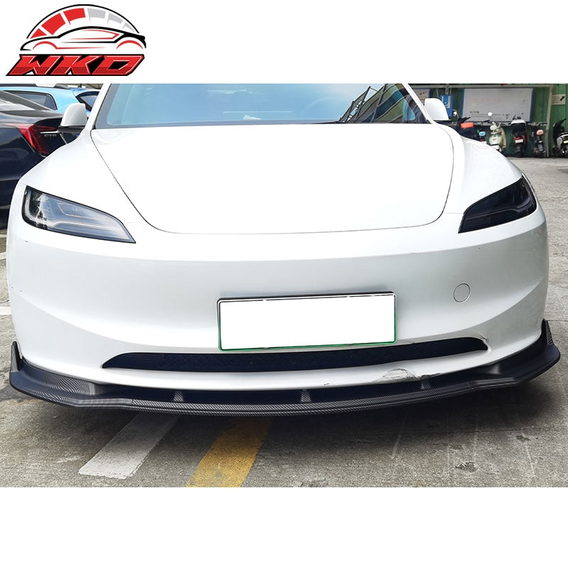 Fits 24-26 Tesla Model 3 3PCS IKON Front Bumper Lip Matte Carbon Fiber Print PP