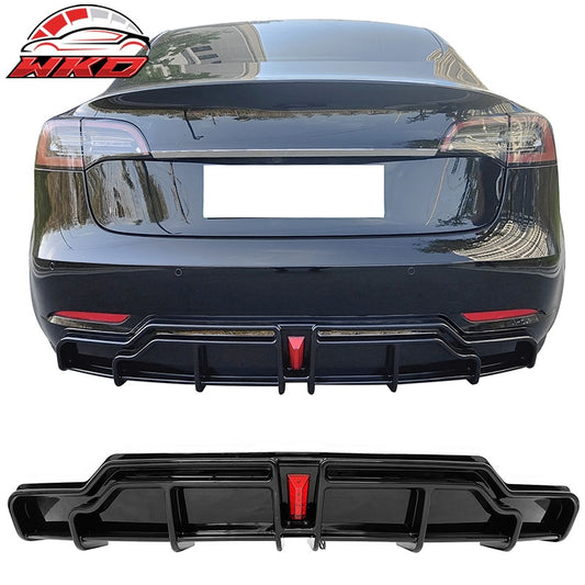 Wholesale 17-23 Tesla Model 3 IKON Style Gloss Black Rear Bumper Lip Diffuser W/ LED