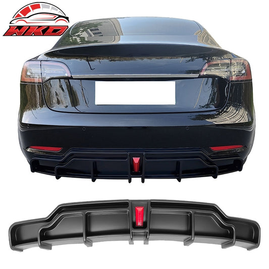 Wholesale 17-23 Tesla Model 3 IKON Style Matte Black Rear Bumper Lip Diffuser W/ LED