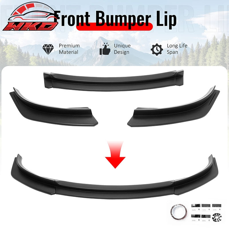 Fits 17-23 Tesla Model 3 IKON V4 Style 3PCS Front Bumper Lip Matte Black ABS