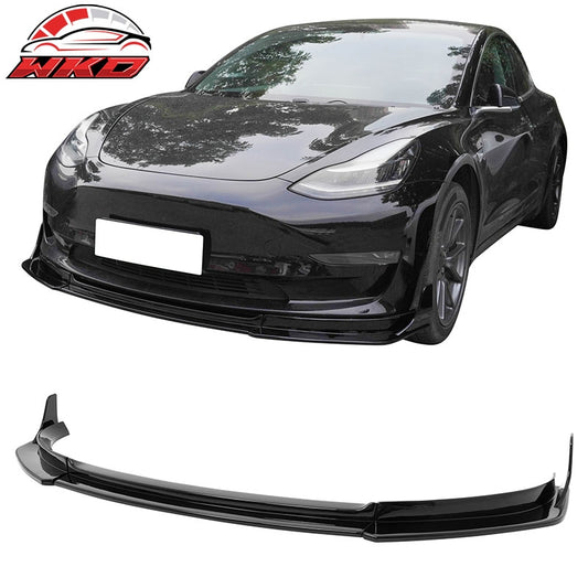 Wholesale 17-23 Tesla Model 3 IKON V4 3PCS Front Lip w/ V1 Winglets Gloss Black ABS - Wikond Auto
