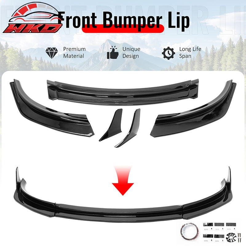Fits 17-23 Tesla Model 3 IKON V4 3PCS Front Lip w/ V1 Winglets Gloss Black ABS