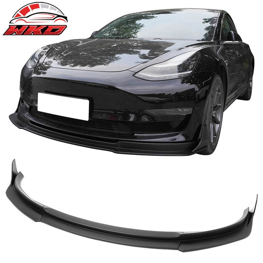 Wholesale 17-23 Tesla Model 3 IKON V4 3PCS Front Lip w/ V1 Winglets Matte Black ABS - Wikond Auto