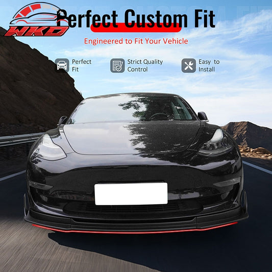 Wholesale 17-23 Tesla Model 3 IKON V4 3PCS Front Lip w/ V1 Winglets Matte Black ABS - Wikond Auto