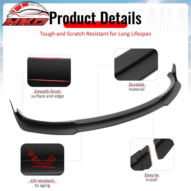 Fits 17-23 Tesla Model 3 IKON V4 3PCS Front Lip w/ V1 Winglets Matte Black ABS
