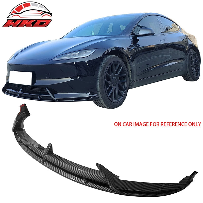 Fits 24-25 Tesla Model 3 IKON2 Style Front Bumper Lip Carbon Fiber Print PP 3PCS
