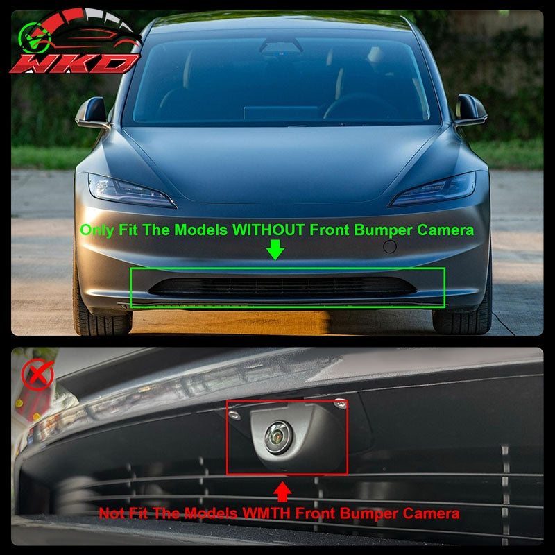 Fits 24-25 Tesla Model 3 IKON2 Style Front Bumper Lip Matte Black PP 3PCS Set