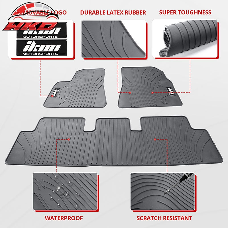 Fits 17-23 Tesla Model 3 Floor Mats Gray Latex Carpets Front Rear Liner Guard