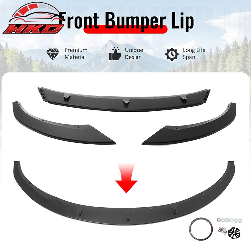 Fits 24-26 Tesla Model 3 Matte Black PP Front Bumper Lip 3PCS - IKON V4 Style