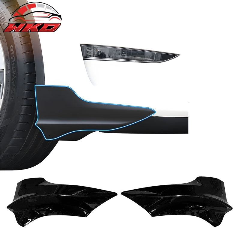 Fits 17-23 Tesla Model 3 PP Front Bumper Splitters Corner Winglets - Gloss Black