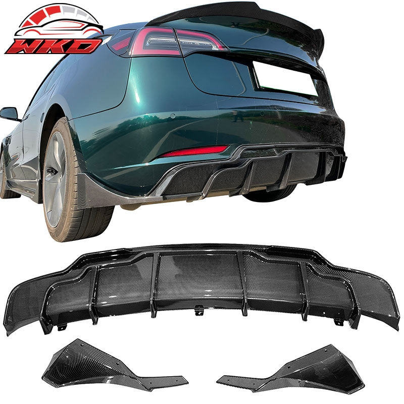 Wholesale 17-23 Tesla Model 3 IKON Style Rear Diffuser W/Aprons Carbon Fiber Print