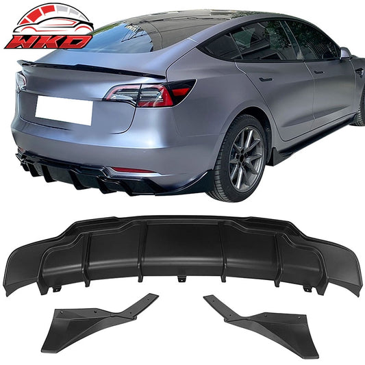 Wholesale 17-23 Tesla Model 3 IKON Style Rear Bumper Diffuser W/Aprons Matte Black