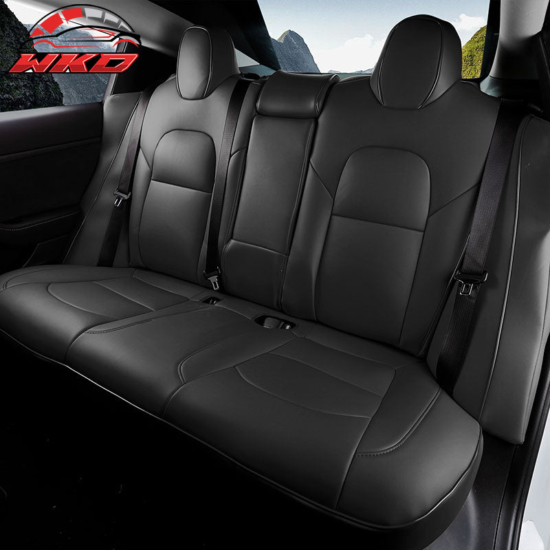 Fits 17-23 Tesla Model 3 4DR 5-Seat Seat Covers Cushion Protector Leather Black