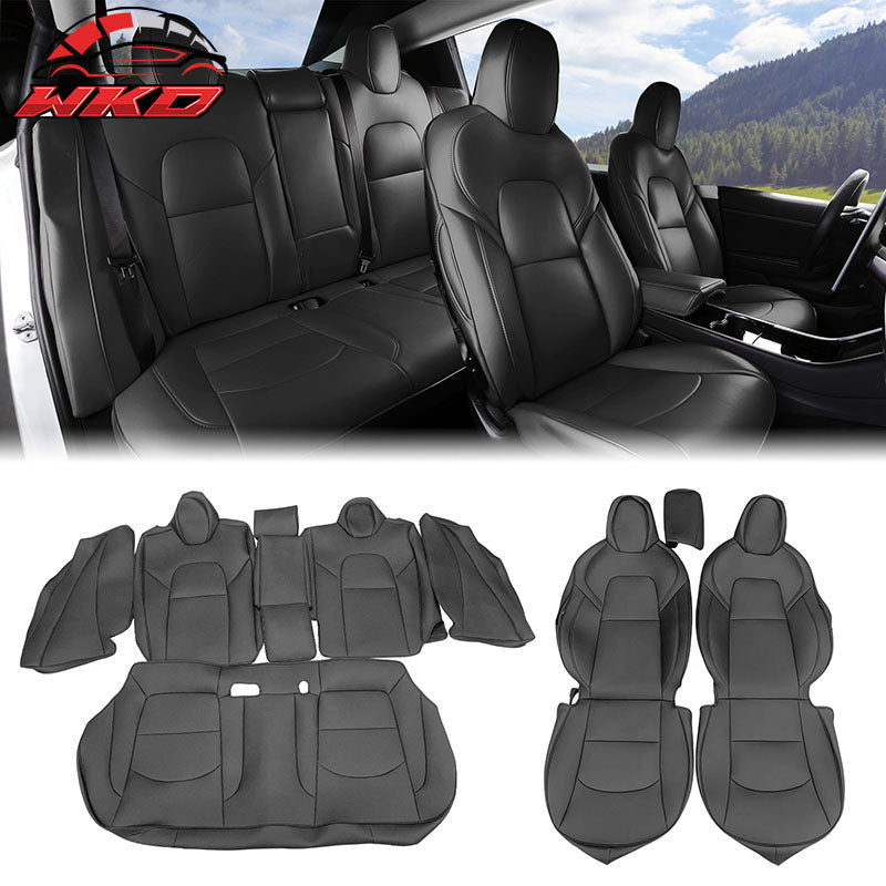 Fits 17-23 Tesla Model 3 4DR 5-Seat Seat Covers Cushion Protector Leather Black
