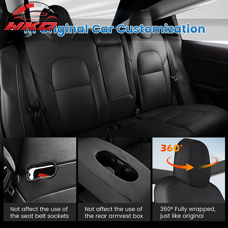 Fits 17-23 Tesla Model 3 4DR 5-Seat Seat Covers Cushion Protector Leather Black